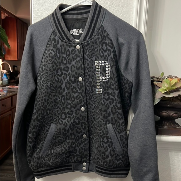 Pink Leopard Print Varsity Jacket - Picture 1 of 7